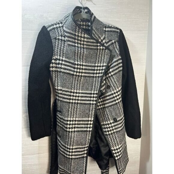 Guess‎ Plaid Houndstooth Wool Trench Coat Blazer Small - Picture 10 of 11